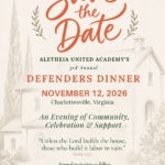 Save the Date: Aletheia United Academy's 3rd Annual Defenders Dinner, Nov 12, 2026